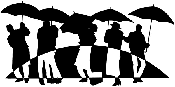 Group of people with umbrellas vinyl sticker. Customize on line.      Autumn Fall 006-0116  
